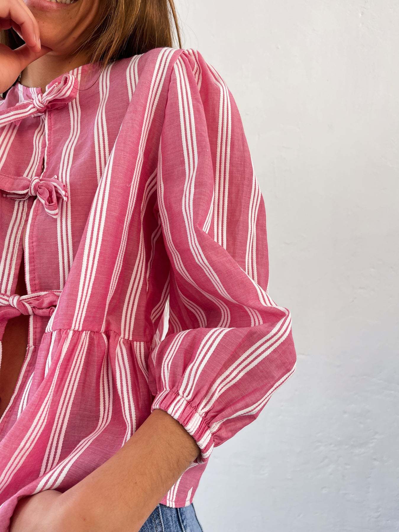 210g Weight Half Sleeve Sleeve Length Tie Placket Type Regular Sleeve Sleeve Type Polyester Fabric Type Regular Top Length Blouse Tops Type Holiday Occasion Round Neck Neckline Loose Fit Type Stripe Pattern Summer, Spring Season Women's Gender Streetwear Style Wholesale Women's Streetwear Stripe Half Sleeve Blouses 11