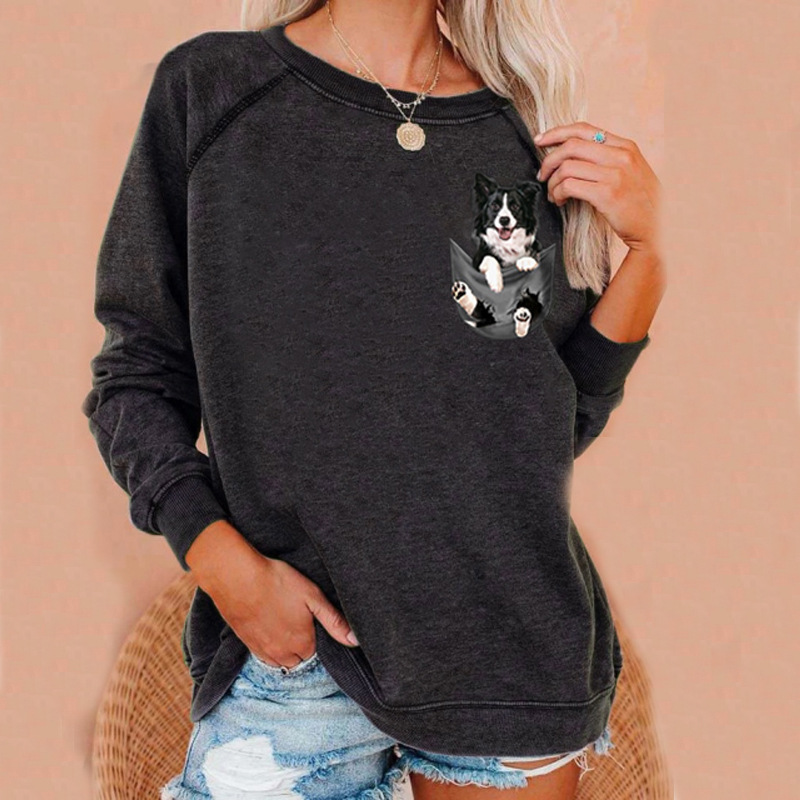 Europa y los Estados Unidos comercio exterior nueva ropa de mujer otoño invierno nuevo gato de manga larga impresión casual camiseta de manga larga fondo al por mayor