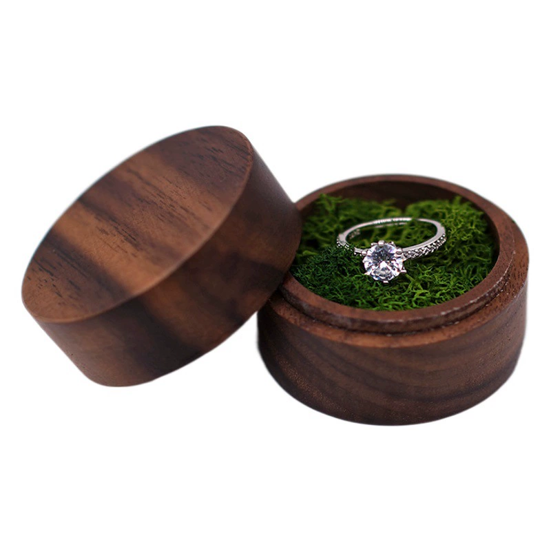 Круглые женские серьги для открывания окна для кольца Шкатулка для драгоценностей Хранение и композиция Черный орех Трансграничная коробка из цельного дерева Подарок для любовника