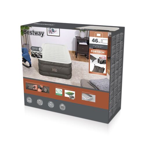 BESTWAY 69048 Single Upgraded Fabric Inflatable Bed with Comfortable Thickened and Elevated Mattress for Indoor Use
