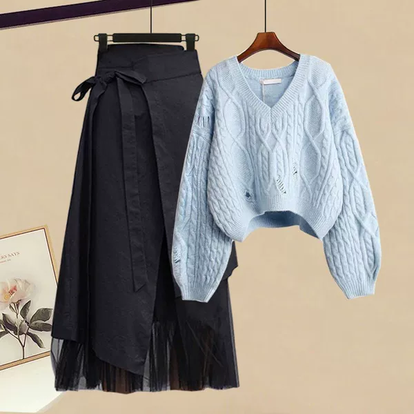 Blue sweater, skirt
