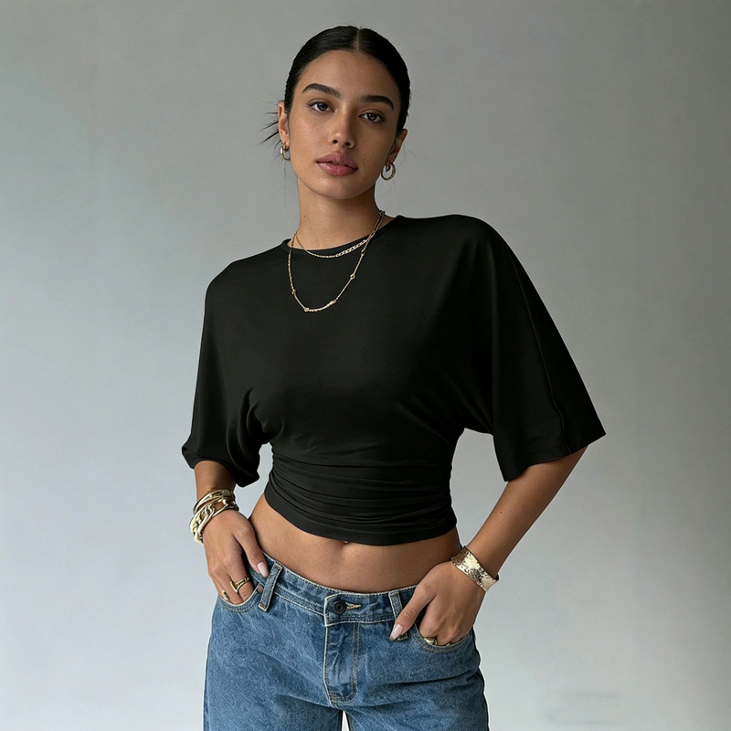 2026 Cropped Waist-Cinching Short-Sleeve T-Shirt for Women, Summer New Versatile Slim-Fit Loose Short Top, Maternity Wear, Summer A-Class