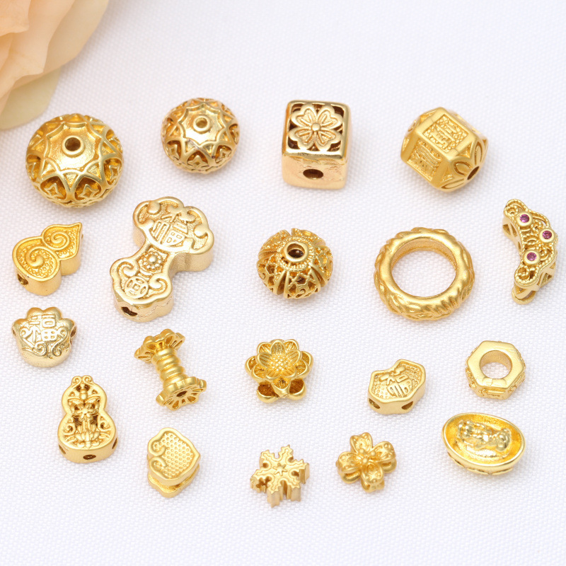 Color preserving ancient method sand gold bead spacer Ruyi Fu word diy handmade jewelry national style cultural play accessories beaded material Color preserving ancient method sand gold bead spacer Ruyi Fu word diy handmade jewelry national style cultural play accessories beaded material