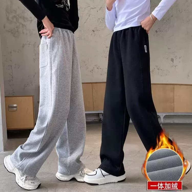 女童贝贝绒休闲裤儿童装春秋新款中大童直筒运动卫裤女孩阔腿长裤