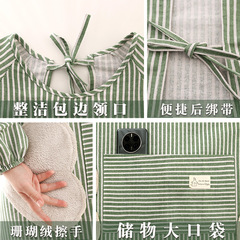 Women's New Long-Sleeve Apron Covering Cotton and Hemp, Home Kitchen Cooking Cover Waist Stain-Proof and Durable Workwear