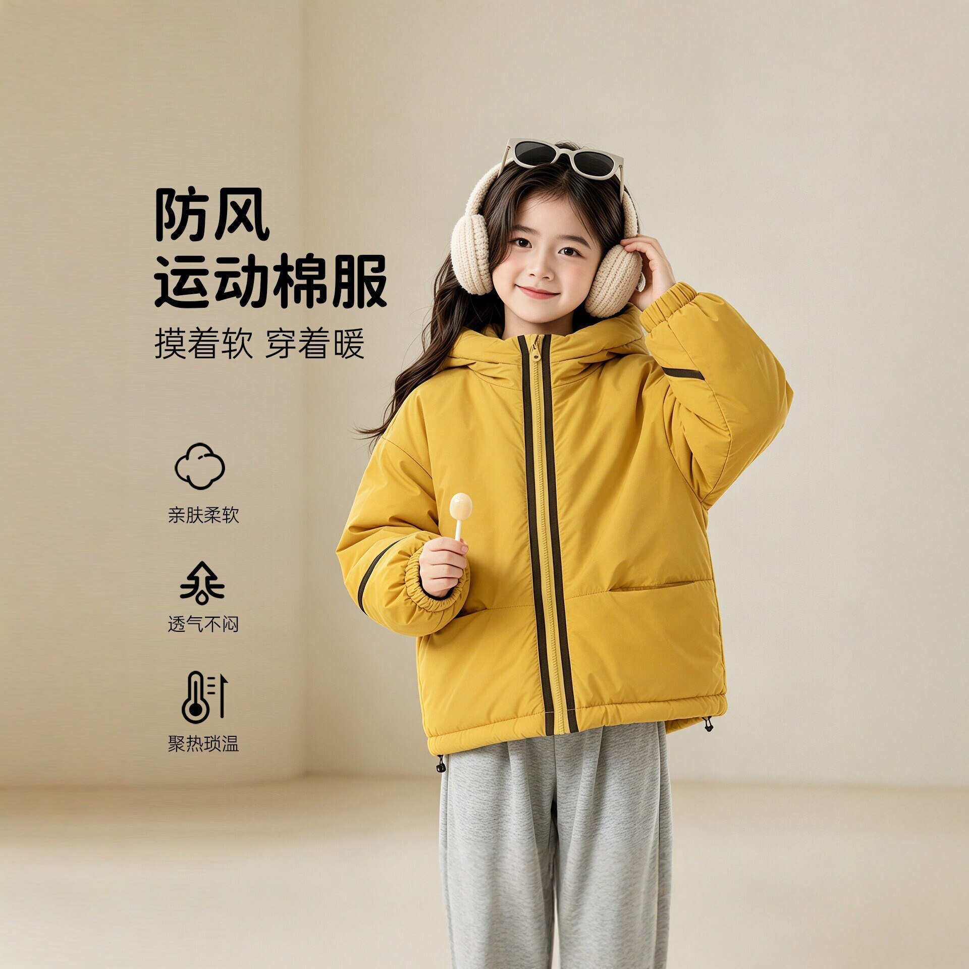 秋冬季新款男女儿童加厚保暖羽绒棉服内里加绒连帽中大童棉衣上衣