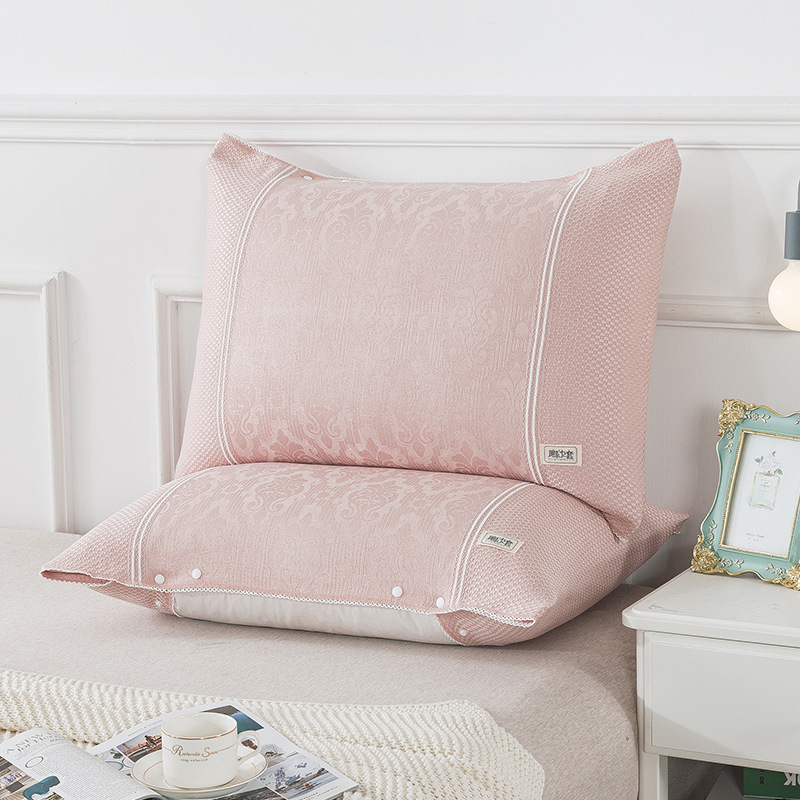 One summer pillowcase, made of bamboo fiber with anti-slip and non-falling features, comes with a button and is suitable for men's home use.