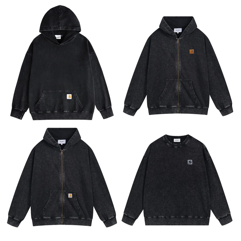 2025 New Carhartt Classic Washed Men's Hooded Zip-Up Sweatshirt and Sweatpants Set Ins Cross-Border Retro Loose Fit