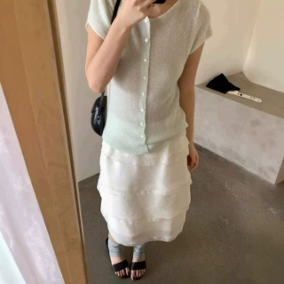 韩版温柔层次感蛋糕半身裙女夏季新款时尚百搭高腰中长款A字伞裙