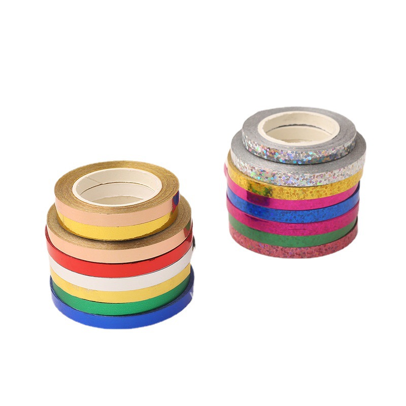 Venta al por mayor de fábrica de cinta con revestimiento láser de 5 metros para pancartas de celebración de cumpleaños y para atar globos, disponible en varios tamaños para personalización.