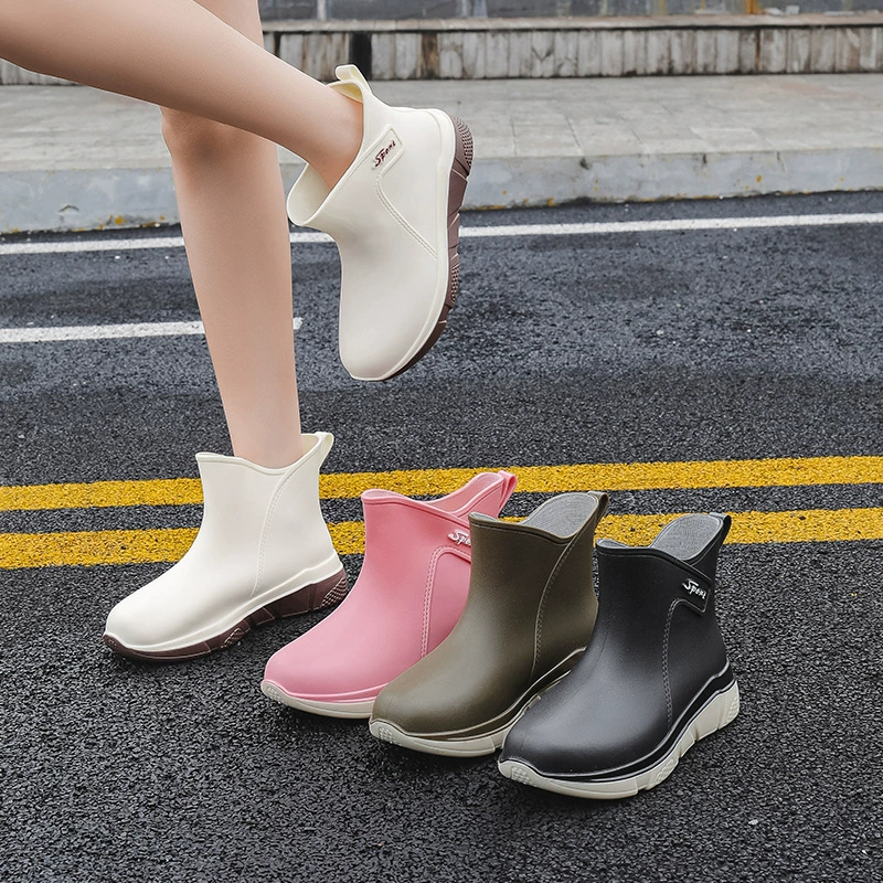 Трансграничные дождевые сапоги женская мода короткая водонепроницаемая обувь для взрослых носить нескользящие на улице с толстым дном износостойкие водяные сапоги на кухне рабочие резиновые туфли