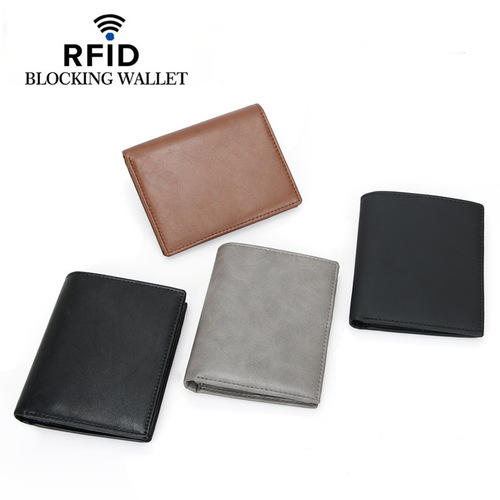Factory direct cross-border men's genuine leather wallet wholesale RFID vertical multi-card slot coin bag wallet drop shipping