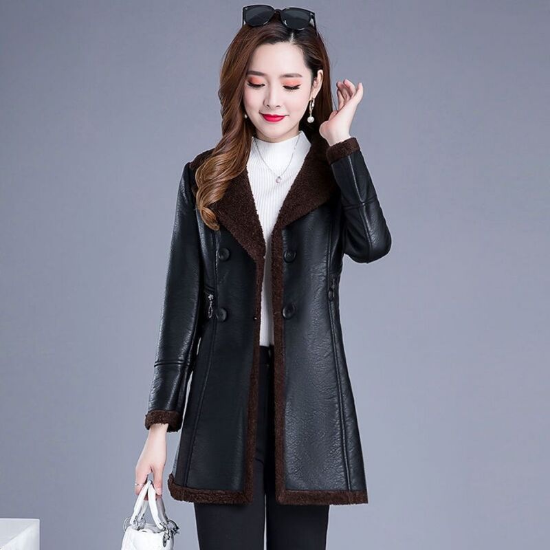 皮衣女加绒加厚2025冬季皮衣外套中长款大码保暖修身显瘦皮毛一体|undefined
