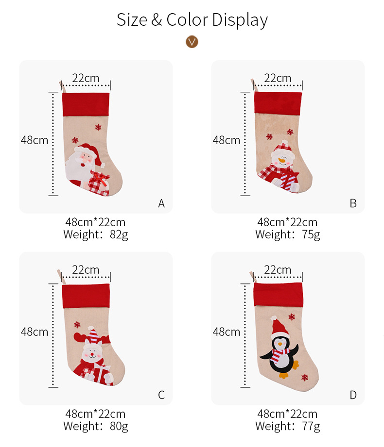 Hogar y jardín nuevas decoraciones navideñas calcetines navideños con estampado de dibujos animados de lino con borde rojo calcetines de regalo para niños colgante de árbol_voghion.com