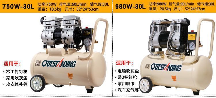 Air Pump Air Compressor Oil-Free Silent Auto Repair Air Compressor 220V Small Woodworking Spray Paint Inflator Pump