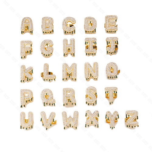 Hip-Hop Ring DIY Exaggerated Full Diamond Waterdrop Design English Letter LOVE Full Diamond Ring Amazon Exclusive