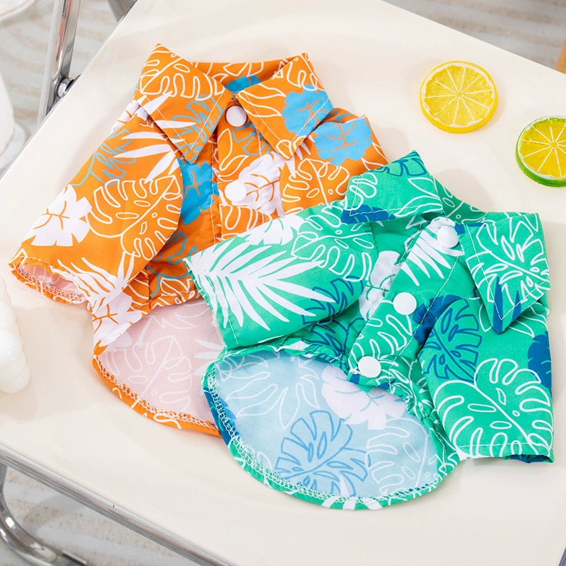 Домашние животные пляжные листья рубашка гавайская собака кошка золотая одежда весна и лето тонкая дышащая футболка корейская версия