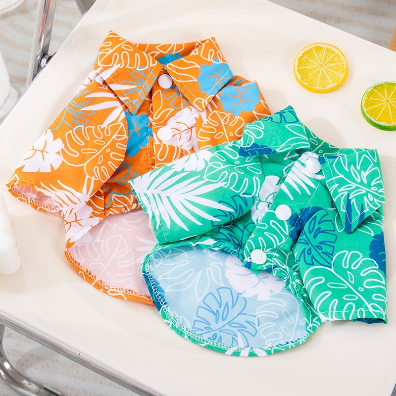 Pet Beach Leaf Shirt Hawaiian Dog Cat Golden Hair Clothes Spring and Summer Thin Breathable T-shirt Korean Style