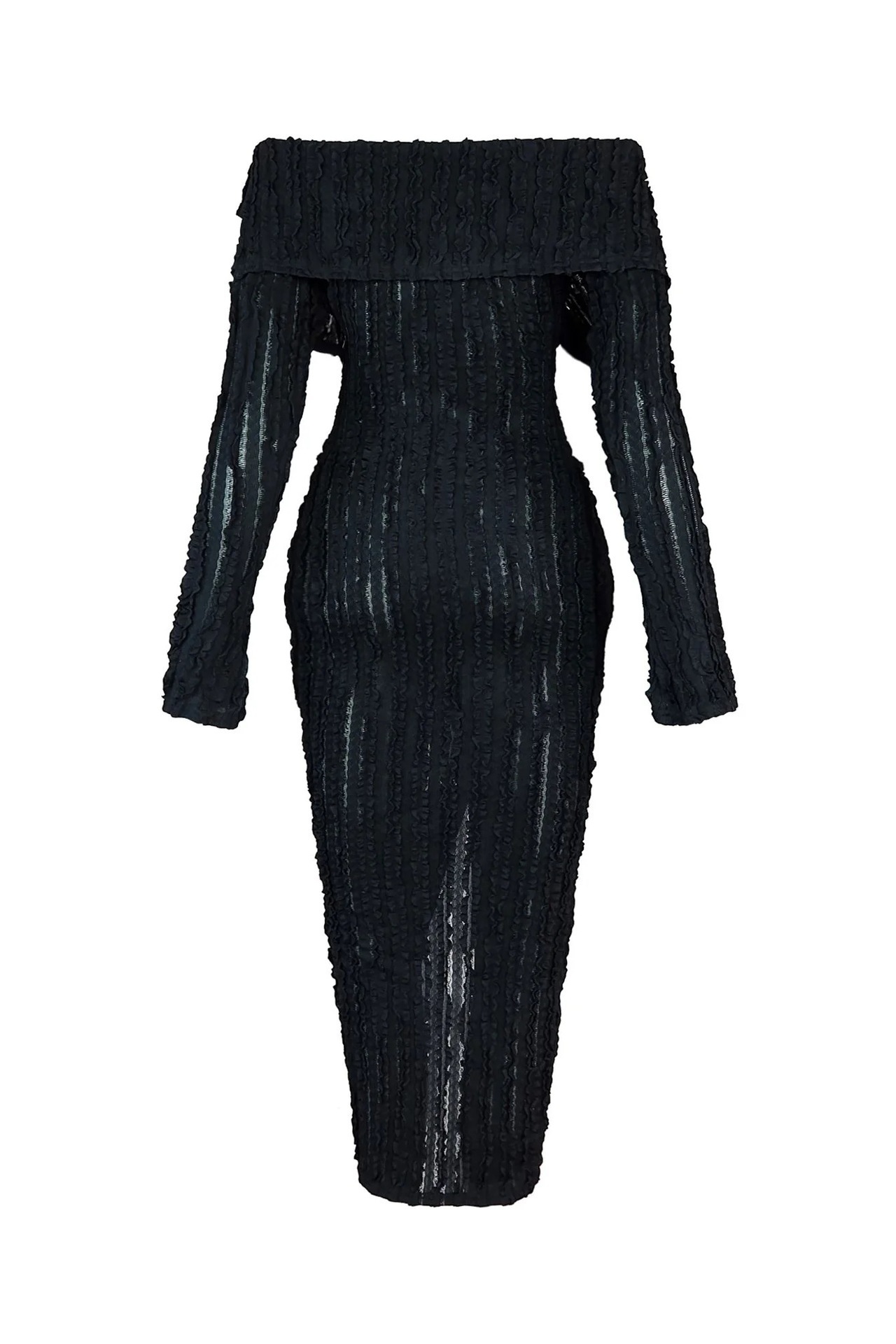 Elegant One Shoulder Women's Dress With Wave Pattern Long Sleeves_voghion.com