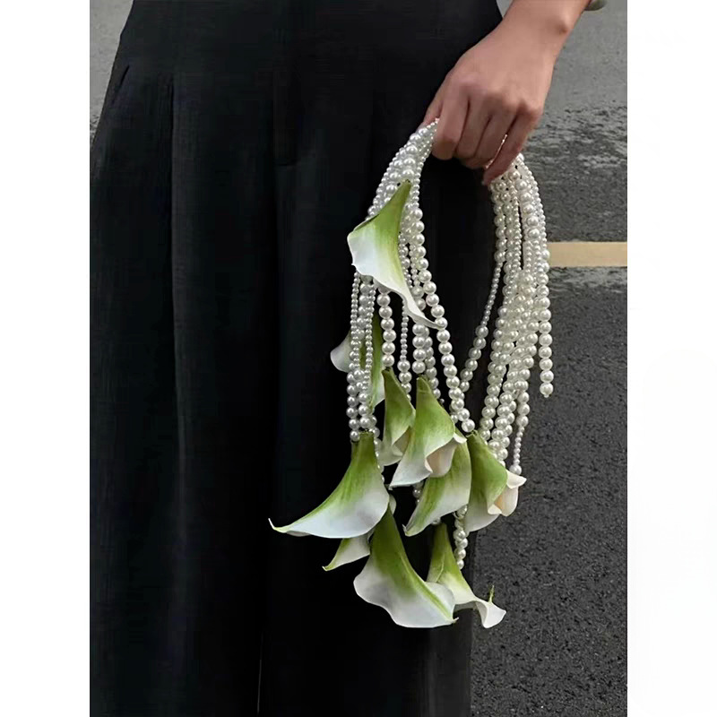 新しいパールオランダカイウの花の花束 DIY 材料パッケージ花嫁の手持ちの花の結婚式の写真撮影取り外し可能な手持ちの花|undefined