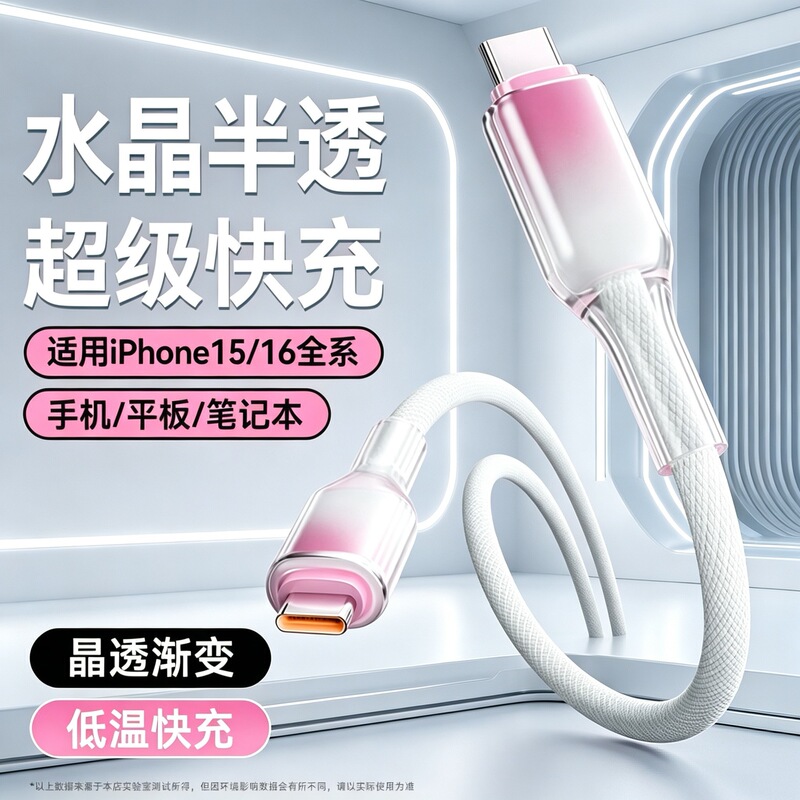 Type-C Super Fast Charging Data Cable 120W Ice Crystal Gradient C-C Charging Cable Dual C Suitable for Huawei Apple Honor