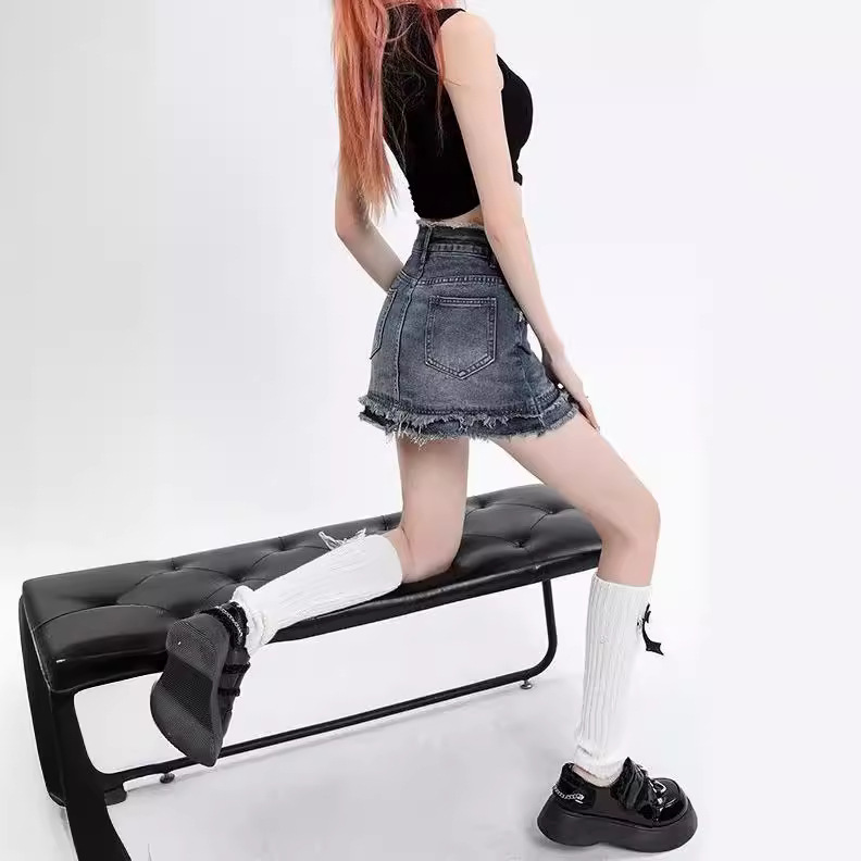 Retro blue summer denim skirt