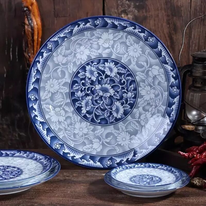 Blue and White Porcelain Plate Household Special Wholesale Ceramic Set Internet Celebrity Creative Dish Plate Large Rice Plate Square Plate Chinese Plate