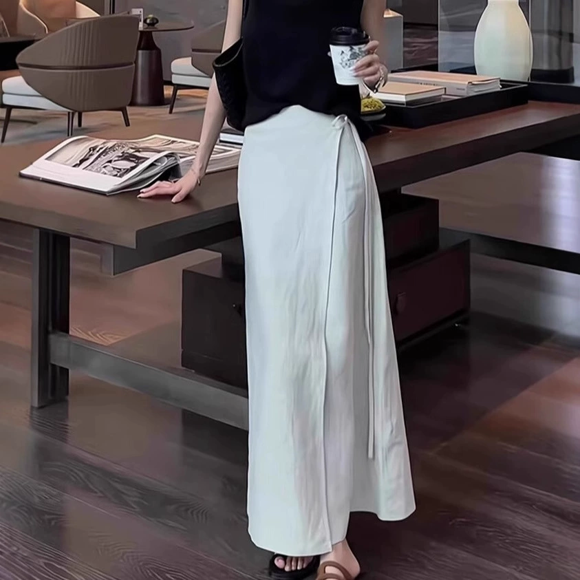 Цельная льняная юбка для женщин, летняя тонкая юбка большого размера с высокой талией, утягивающая фигуру, крутая юбка трапециевидной формы средней длины