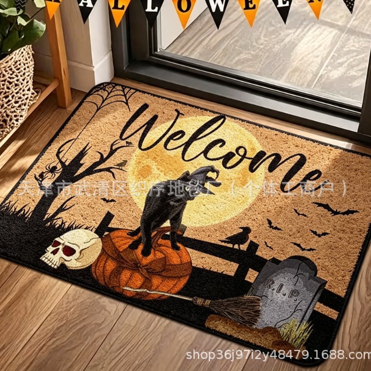 New Temu Halloween Decorative Doormat for Outdoor Entrance Shoe Changing Area, Imitation Coconut Palm Fiber Loop Mat, can be shipped on behalf of others