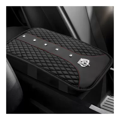Car Armrest Box Mat Crown Armrest box pad - black