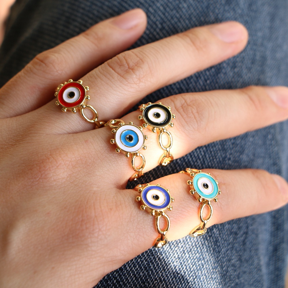 Creative Turkish Devil's Eye Ring Female Color Drop Oil Enamel Copper Ring display picture 1