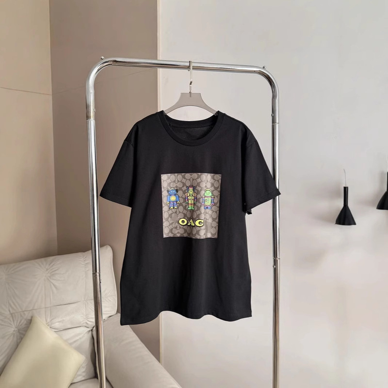 2025 Kojia Summer New Robot Printing Women's Short-sleeved Men's and Women's Fashion Brand Pure Cotton Crewneck T-shirt