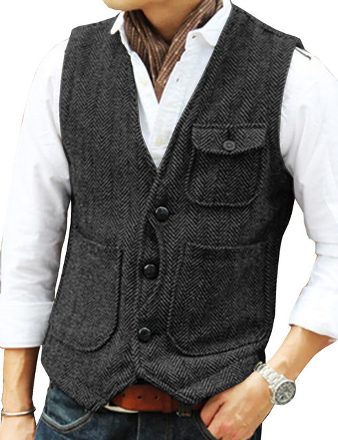 Men-s-Vest-Brown-Herringbone-W
