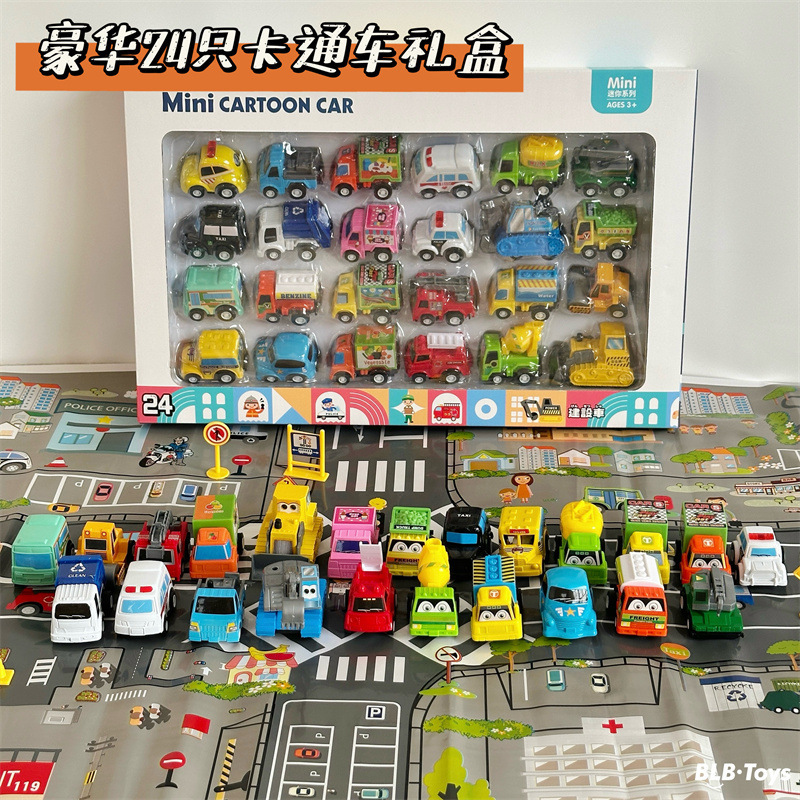24 Pack Children's Back Car Mini Cartoon Car Police Car Taxi Cartoon Car Pocket Car Traffic Toy