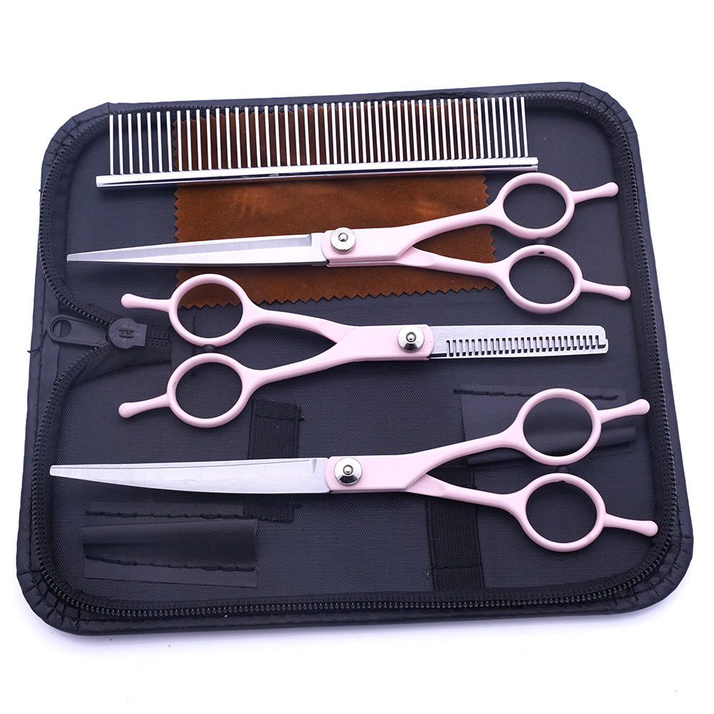 Venta directa de fábrica de tijeras de aseo para mascotas, tijeras de corte de pelo para perros, tijeras de dientes delgadas para gatos, juego de herramientas de corte de peluche