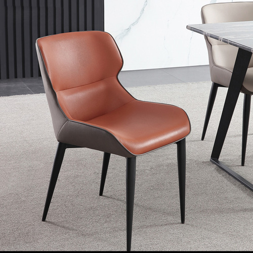 Italian Minimalist Chair, Iron and Leather Chair, Nordic Light Luxury Restaurant Home Use Modern Simple Backrest Soft Pack Famous Chair