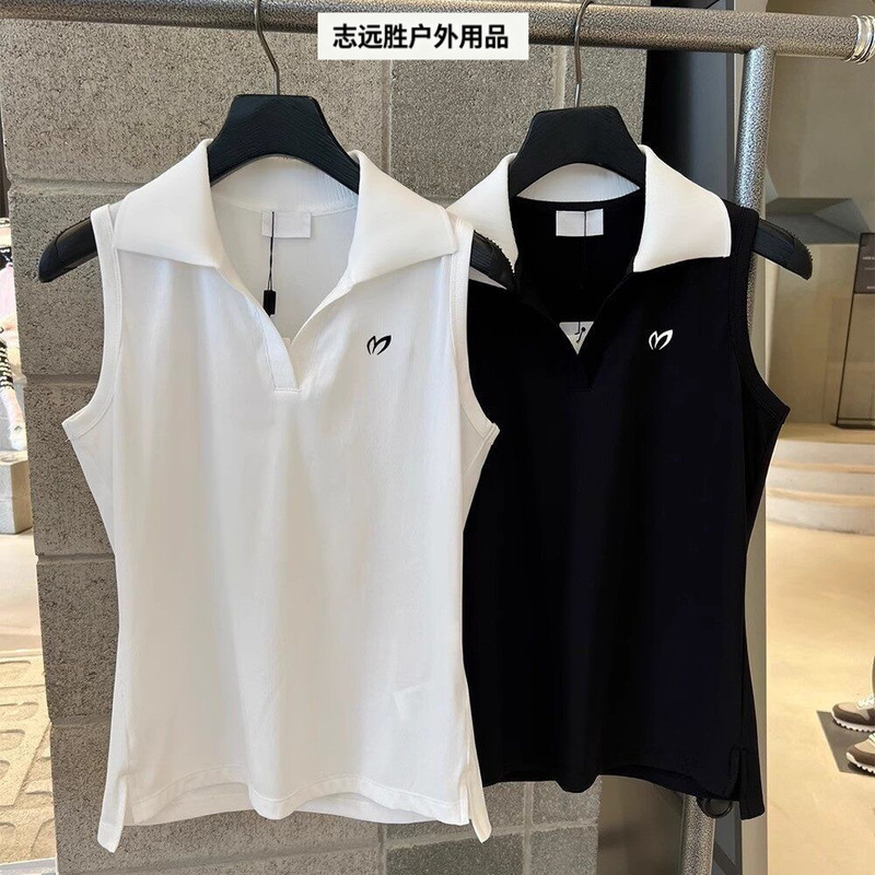 2026 Korean Spring and Summer New Style Golf Lapel Breathable Quick-Drying Sleeveless T-Shirt Top Outdoor Sports Clothing White