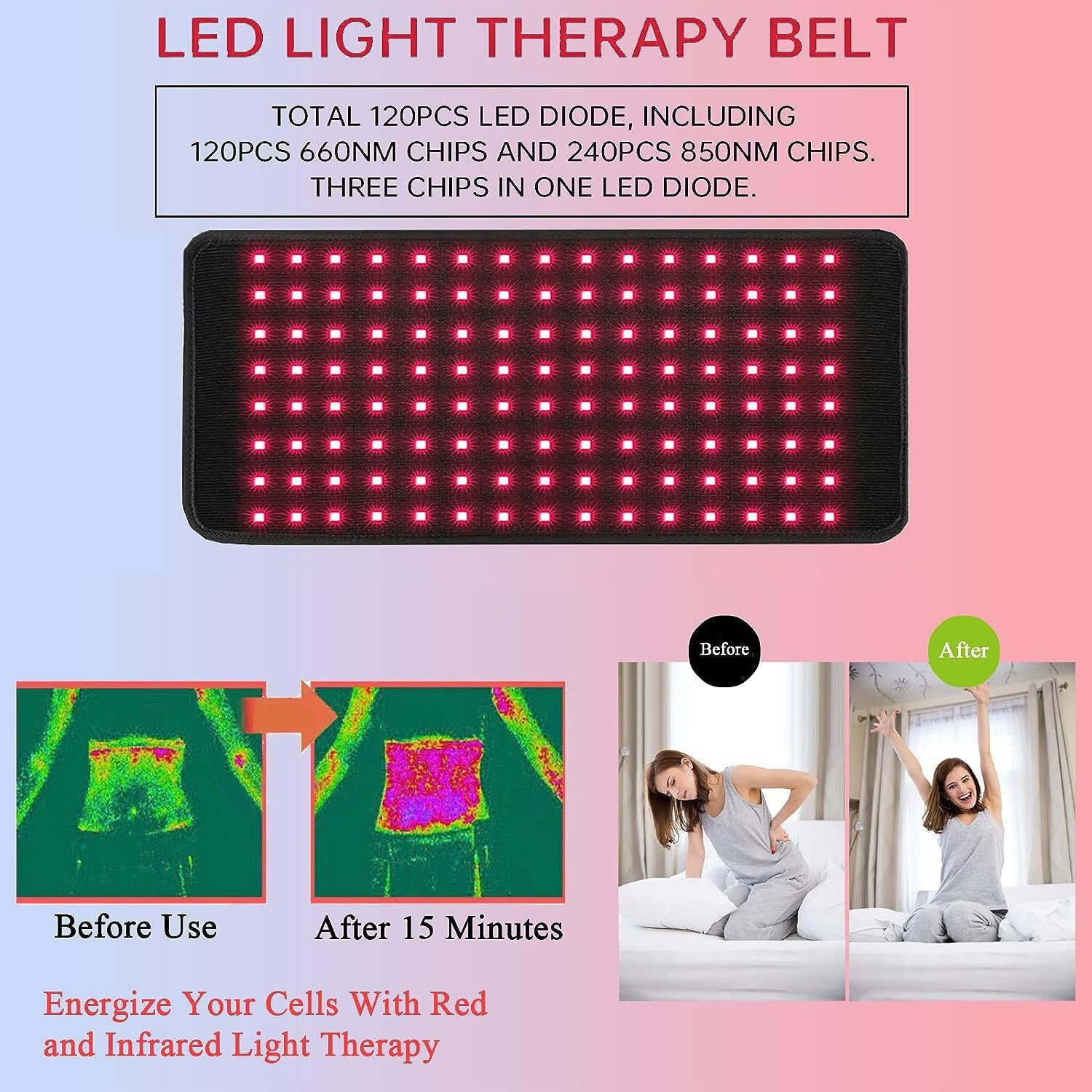 Çapraz Sınır Kırmızı Işık Bel Kemeri 120 LED Ev Tipi LED Geniş Diyot Lambaları Çok Fonksiyonlu Bel Koruma Kemeri Kırmızı Işık Isıtmalı Terapi Bel Kemeri