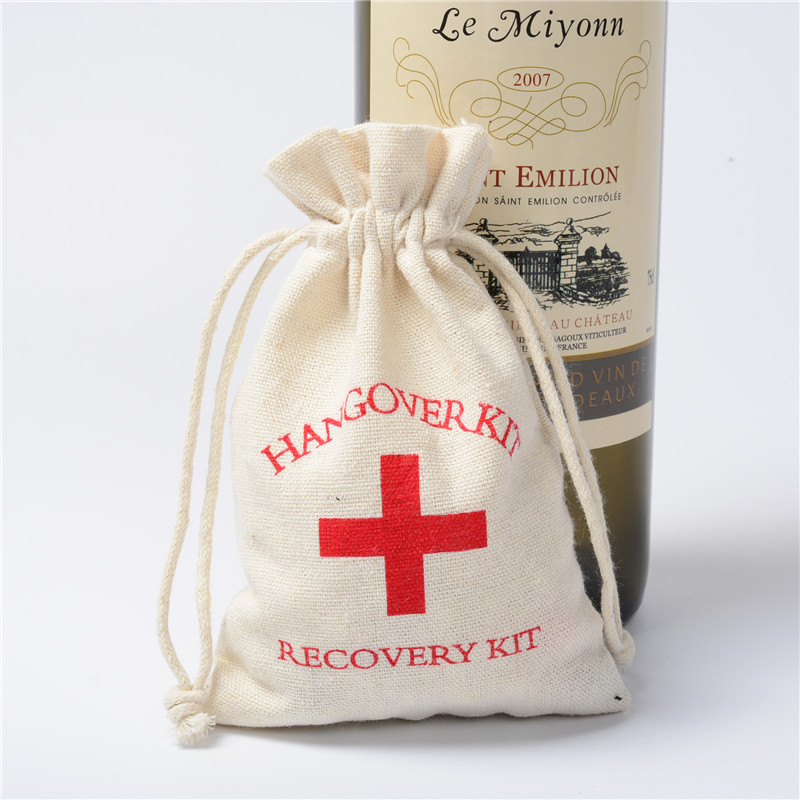 紅十字架宿醉工具包棉布束口禮品包裝袋棉布袋 Hangover Kit Bags