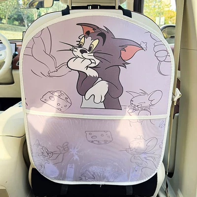 Cat and Mouse Cartoon Car Seat Back Anti-Kick Pad Car Seat Back Anti-Dirt Pad with Storage Bag (Chair back anti-kick pad) - tom-anti-kick-pad-long-single-piece