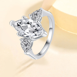 Cross-border European and American Explosions 925 Sterling Silver Light Luxury Women's Ring 3 karat Horse Eye Mozambique Diamond Ring Light Luxury Style Personalized Ring