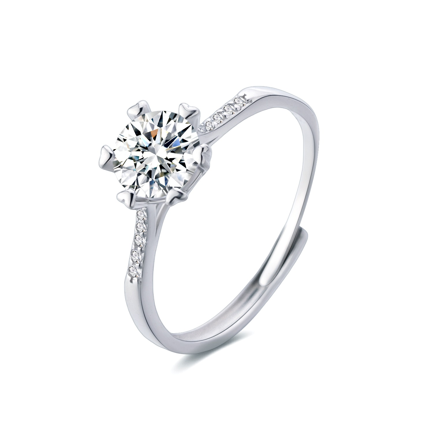 Transmisión en vivo de celebridades de Internet de alta gama diez flechas diez corazones anillo femenino S925 plata de ley un quilate anillo de bodas de seis garras fábrica al por mayor