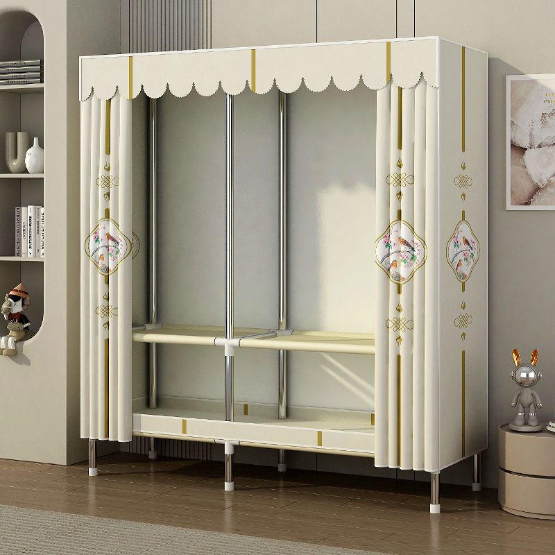 Home Steel Frame Simple Wardrobe, Thickened and Reinforced Steel Pipes, Durable Assembly for Bedroom, Rental Housing Closet