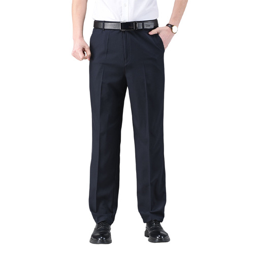 Summer thin men's ice silk trousers for middle-aged and elderly men, high-waisted loose business casual formal suit pants, wrinkle-resistant trousers