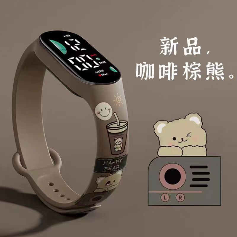 2024 explosión de chatarra oso de café M9 impresión pulsera relojes de pulsera niños estudiantes moda lindo reloj electrónico LED