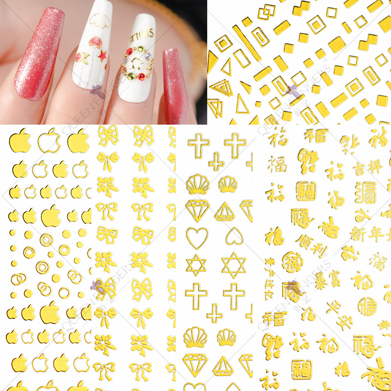 Dedo bowknot diamante bronceado DIY pasta de uñas gato línea geométrica buey Año Nuevo serie manicura pegatinas