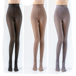 Leggings Large Size Translucent Leggings Women's Fake Translucent Autumn and Winter Fleece-Lined Stewardess Gray Bare Legs Thickeneded Pantyhose