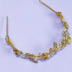 歐美跨境珍珠發箍女古風漢服髮飾婚禮寫真新娘頭飾田園風花朵髮帶