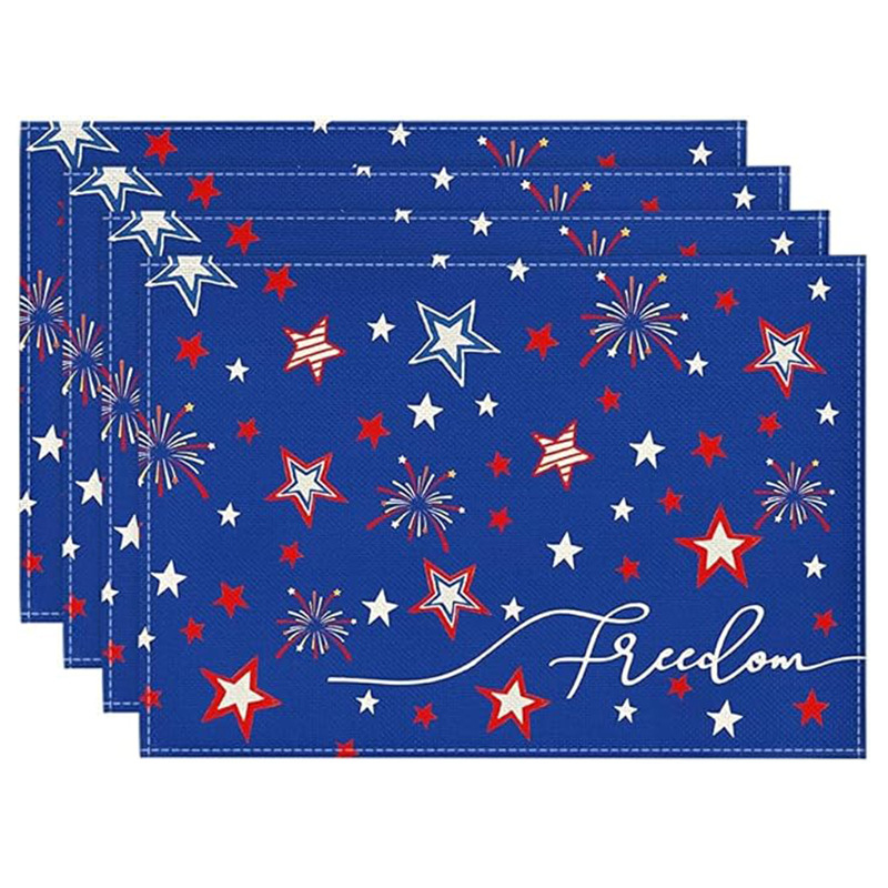 Transfronterizos lino almohadilla de mesa Aliexpress TEMU Amazon almohadilla de mesa cuadrada búfalo rojo almohadilla de Navidad Día de la Independencia