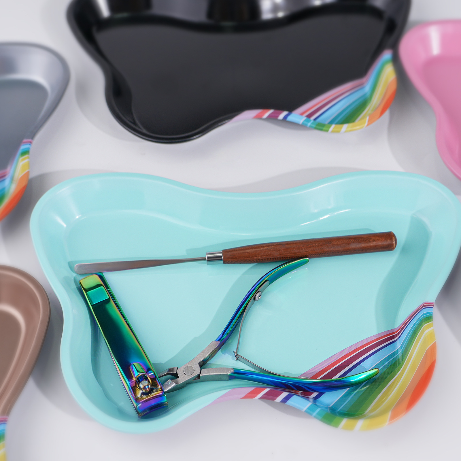 Manicura nueva joyería de acero inoxidable bandeja de fondo plano joyería bandeja de almacenamiento multiusos bandeja bandeja de mariposa al por mayor